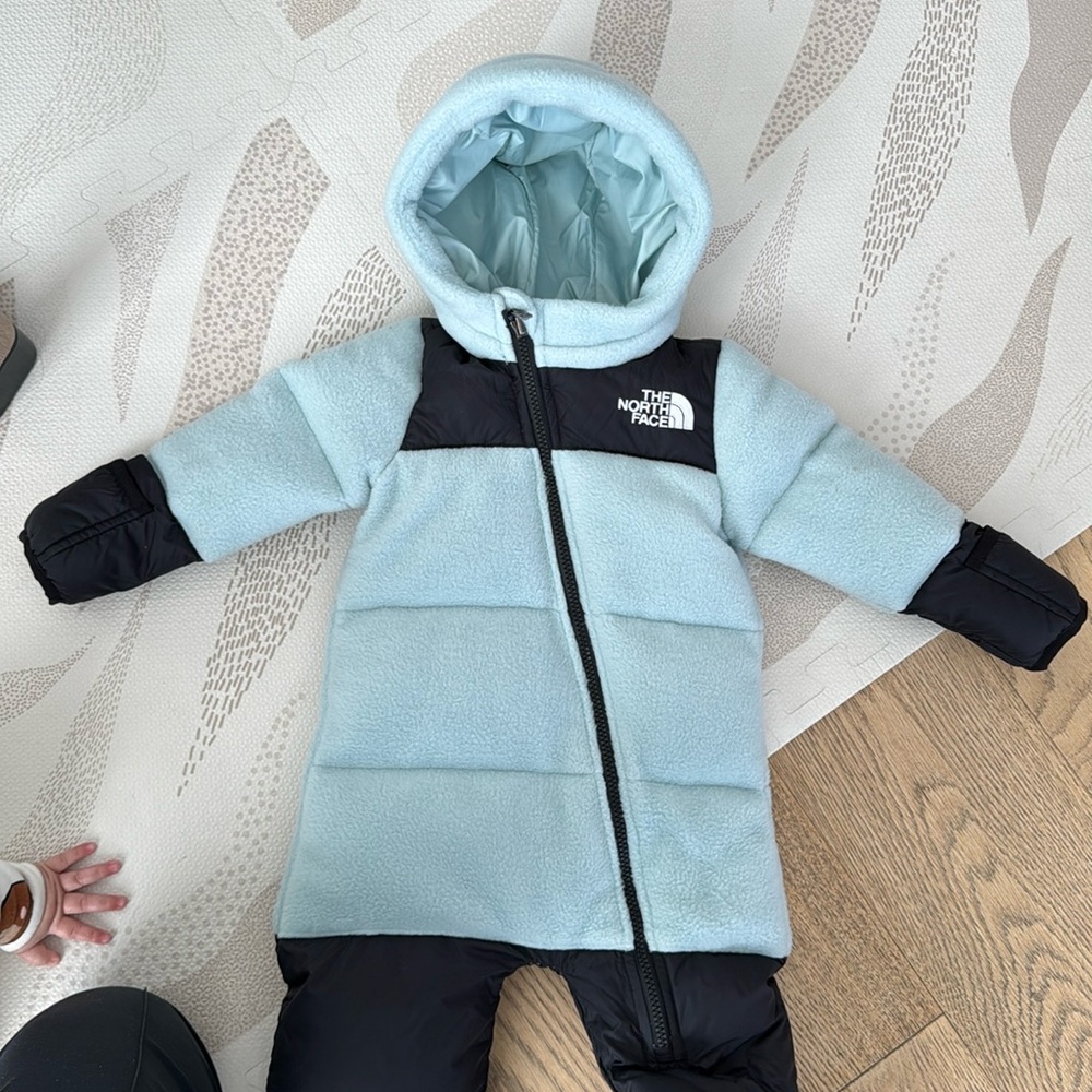 1996 retro nuptse fleece one piece infants size 6-12 months blue down snowsuit